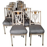 Set of Four Stamped Jansen Harp-Back Dining Chairs