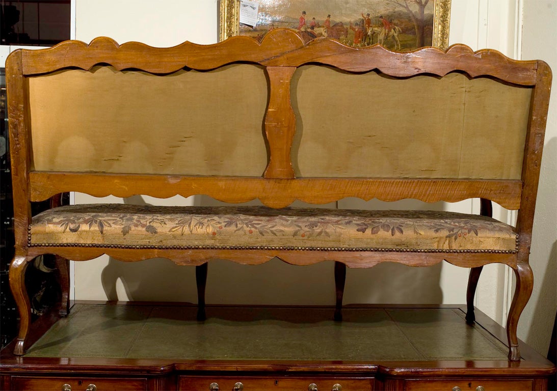 Early 18th. Century Pear Wood Settee Tapestry Fabric