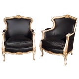 Fabulous Pair of Louis XV Style Leather Chairs