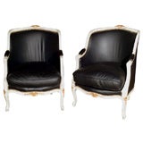 Fine Pair of Louis XV Style Leather Chairs