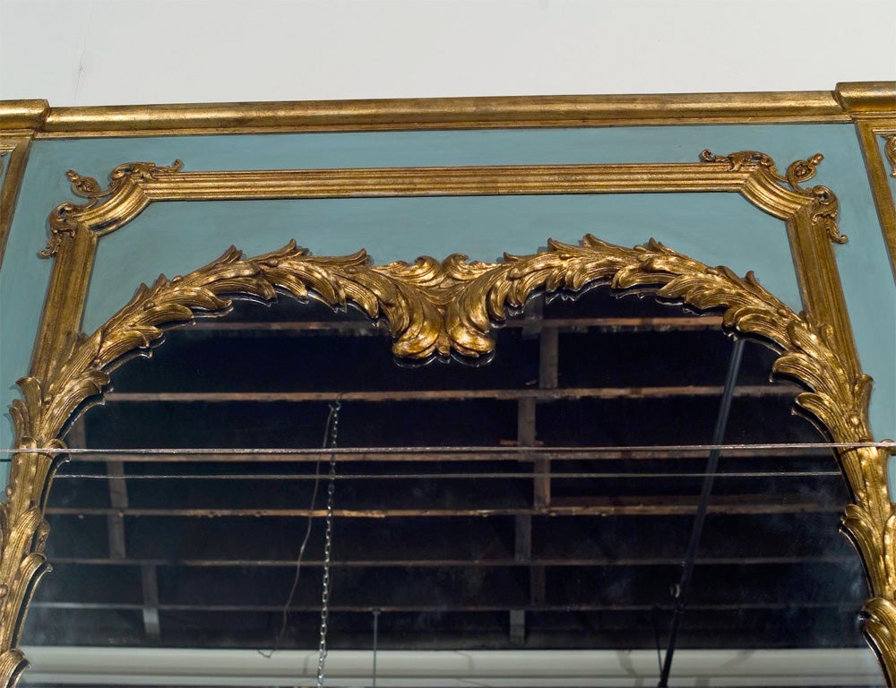 Stamped Jansen Gilt Wood Paint Decorated Trumeau Mirror In Good Condition In Stamford, CT
