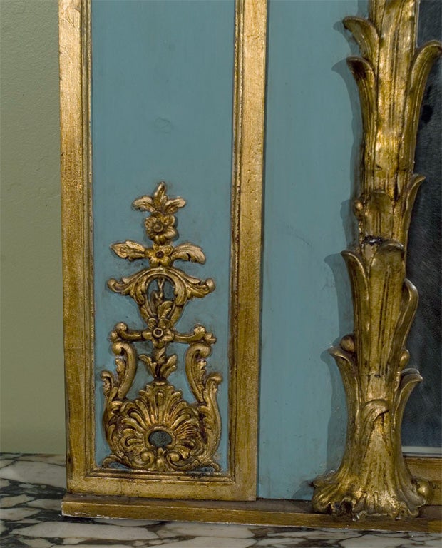 20th Century Stamped Jansen Gilt Wood Paint Decorated Trumeau Mirror
