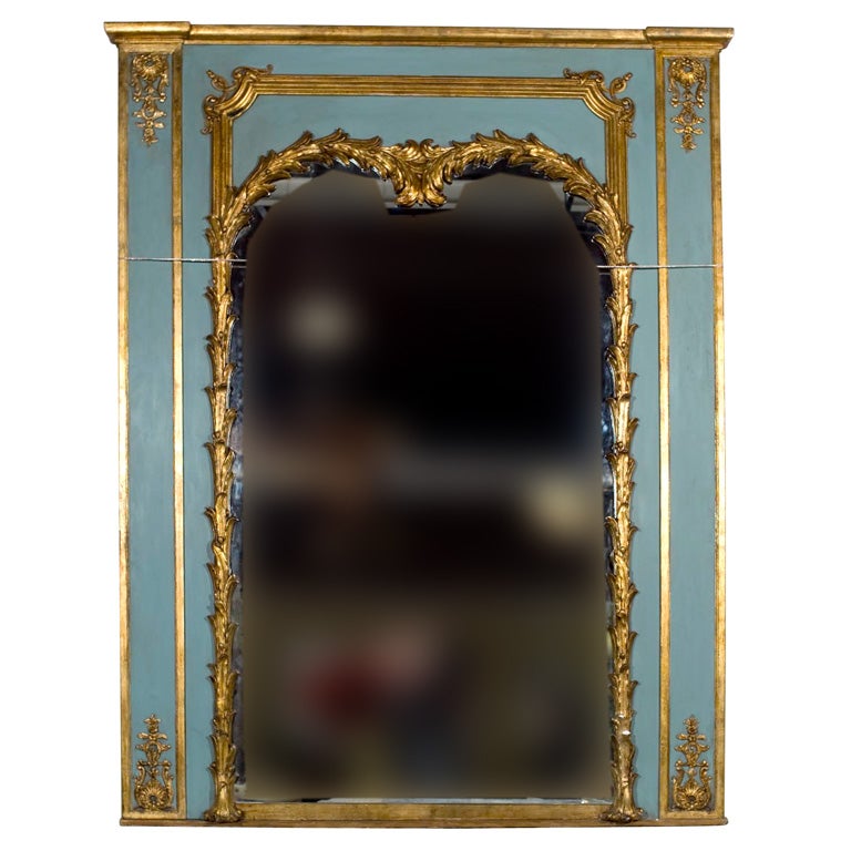 Stamped Jansen Gilt Wood Paint Decorated Trumeau Mirror