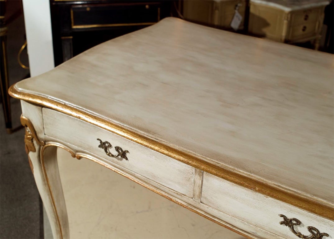Stamped Jansen French Distressed Painted/Gilt Partners Desk 1