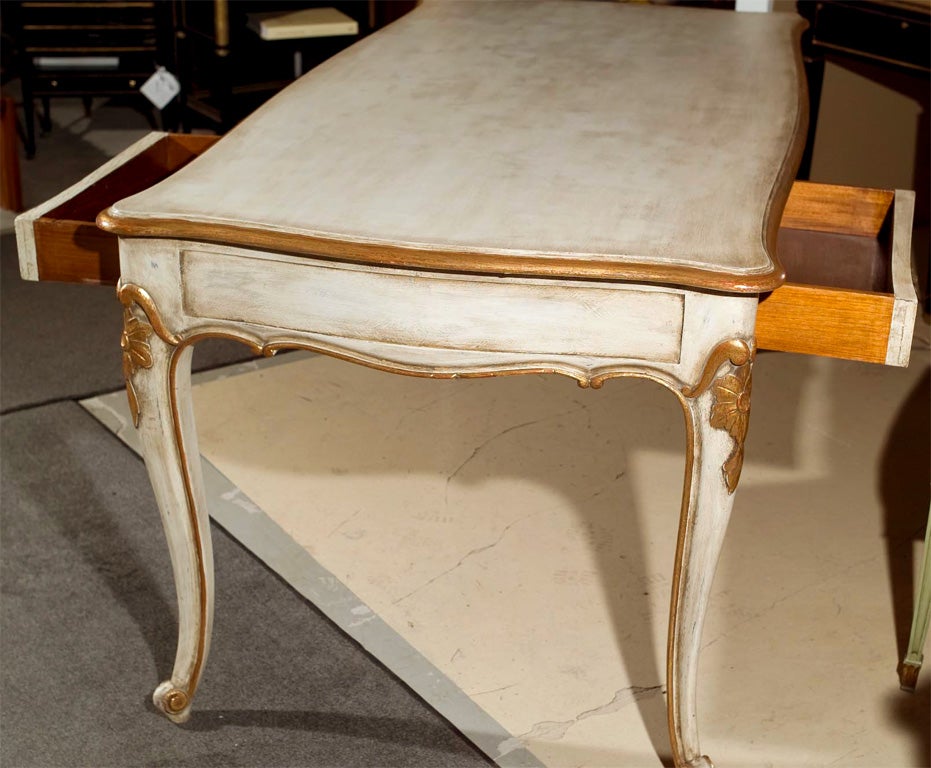 Stamped Jansen French Distressed Painted/Gilt Partners Desk 3