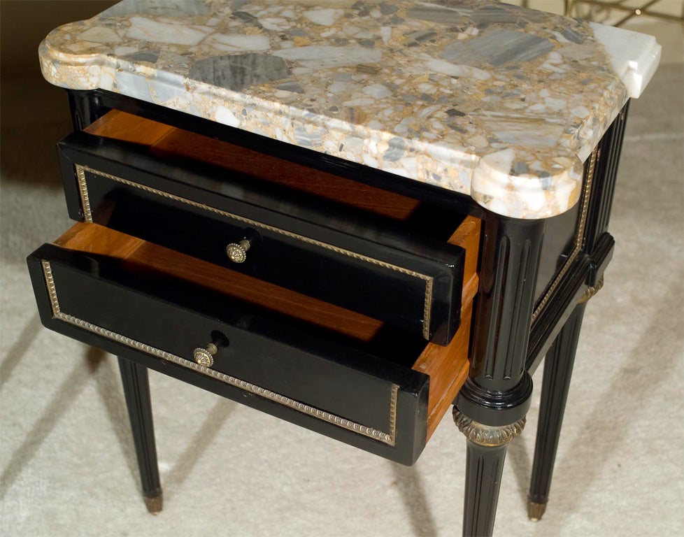 Pair Maison Jansen Ebonized Marble Top Nightstands