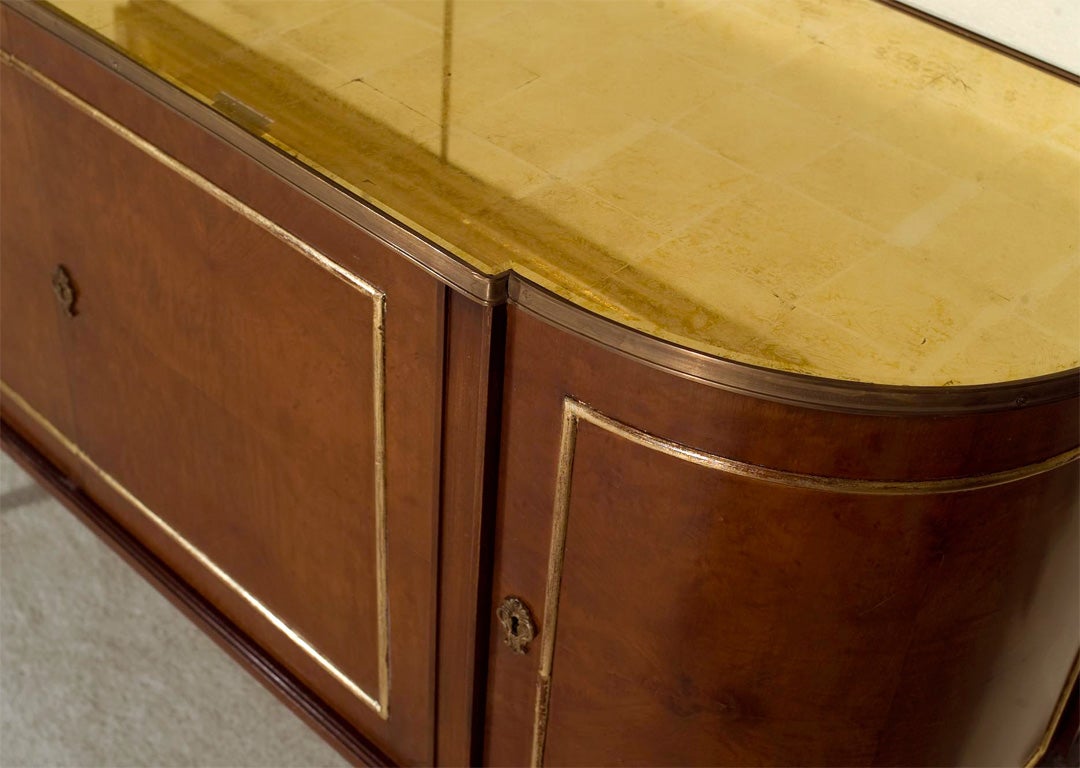 Stamped Maison Jansen Walnut and Glass Top Sideboard