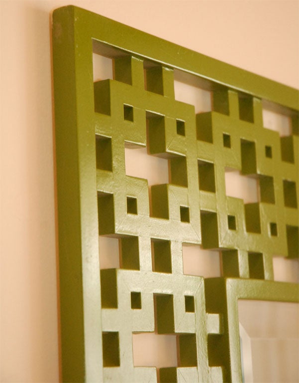 Bright green hand carved Mirror 1