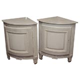 Antique Pair of Louis XV Gray and White Painted Corner Cabinets