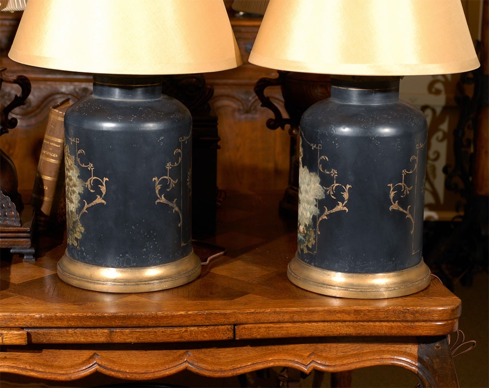 Pair of Tole Tea Canisters as Lamps 1
