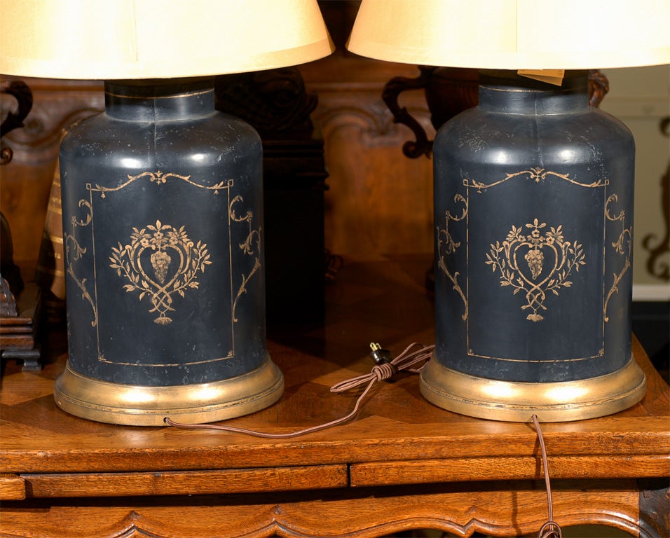 Pair of Tole Tea Canisters as Lamps 2