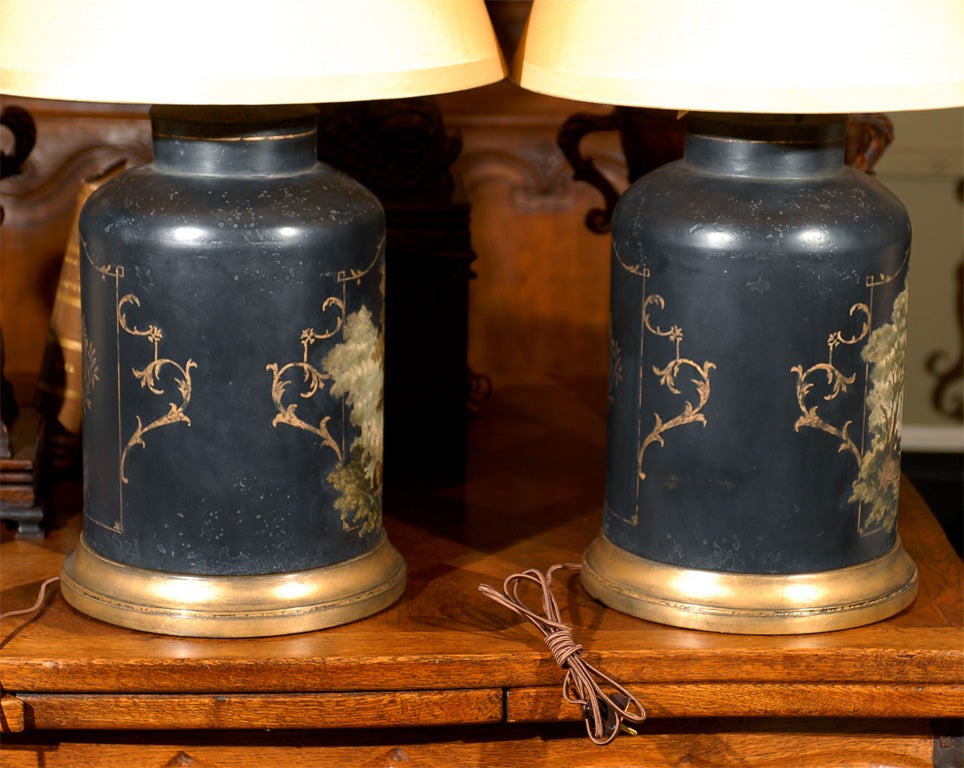 Pair of Tole Tea Canisters as Lamps 3