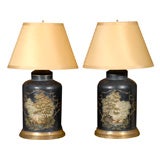 Pair of Tole Tea Canisters as Lamps