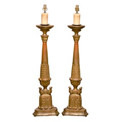 Pair of Gilt Wood Floor Lamps