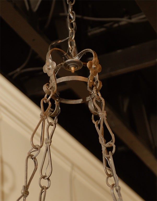 20th Century French Vintage Eight-Light Iron Round Chandelier with C-Scroll Motifs For Sale