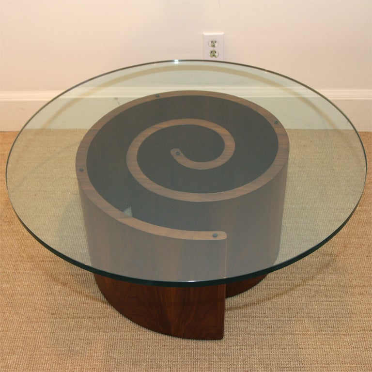 Wood A Vladimir Kagan 'Snail' Glass Coffee Table.