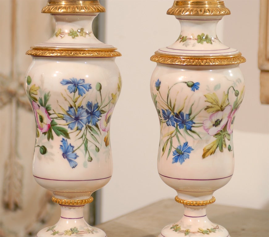 Porcelain Pair of 19th Century French porcelain flambeaus