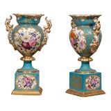 Antique 19th Century Pair of Vieux Paris Porcelian Vases With Flowers