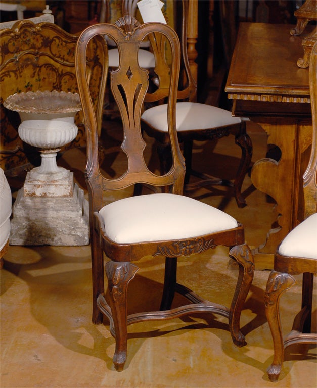 Danish Set of Six Rococo Style 19th Century Dining Room Chairs with Tall Pierced Backs