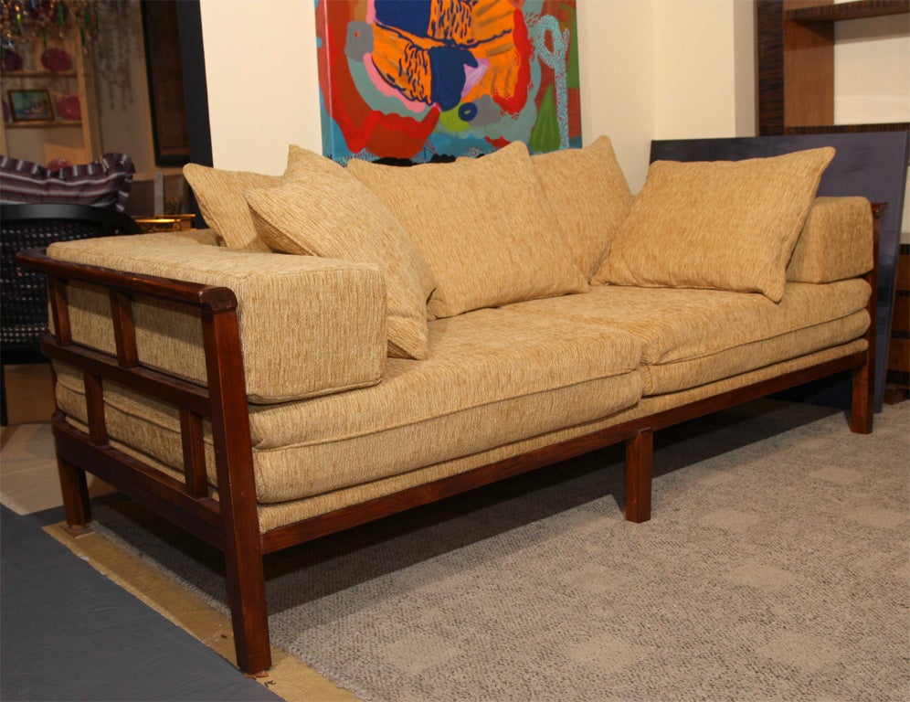 Art Deco Walnut Lattice Framed Sofa