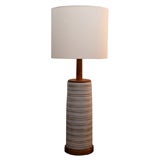 Monumental Gordon Martz Striped Ceramic Lamp on Walnut Base