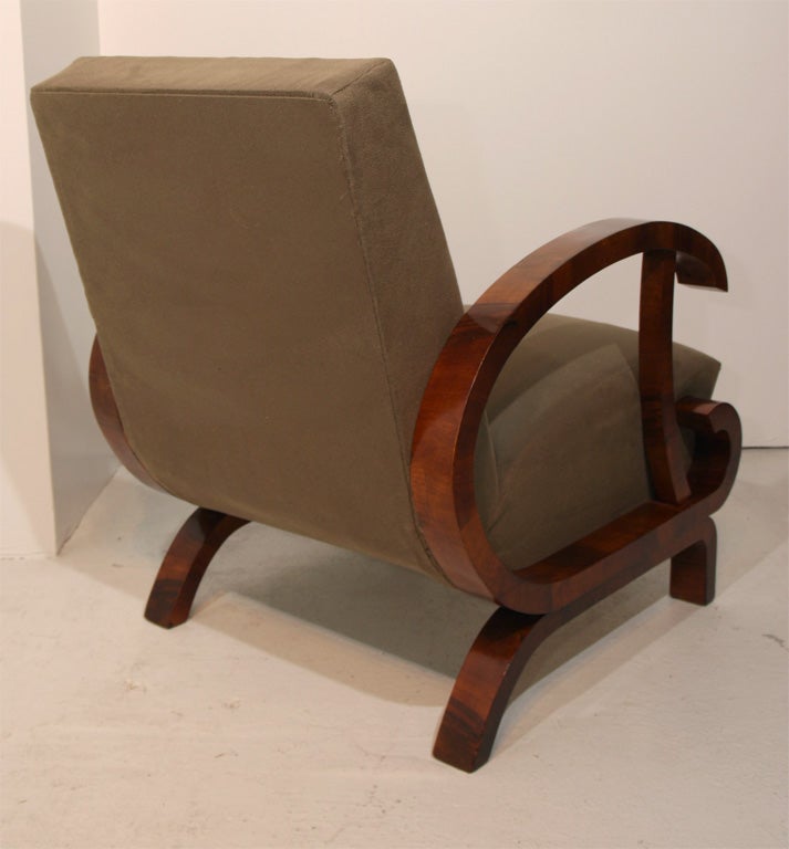 Pair of  Art Deco Burl Walnut Open Arm Chairs 1
