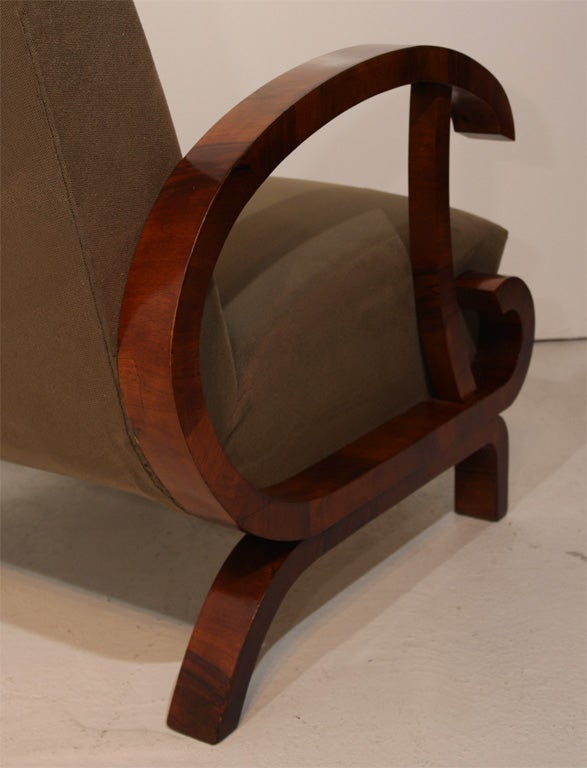 Pair of  Art Deco Burl Walnut Open Arm Chairs 3