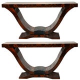 Pair or Single Art Deco Burl Walnut Console Tables