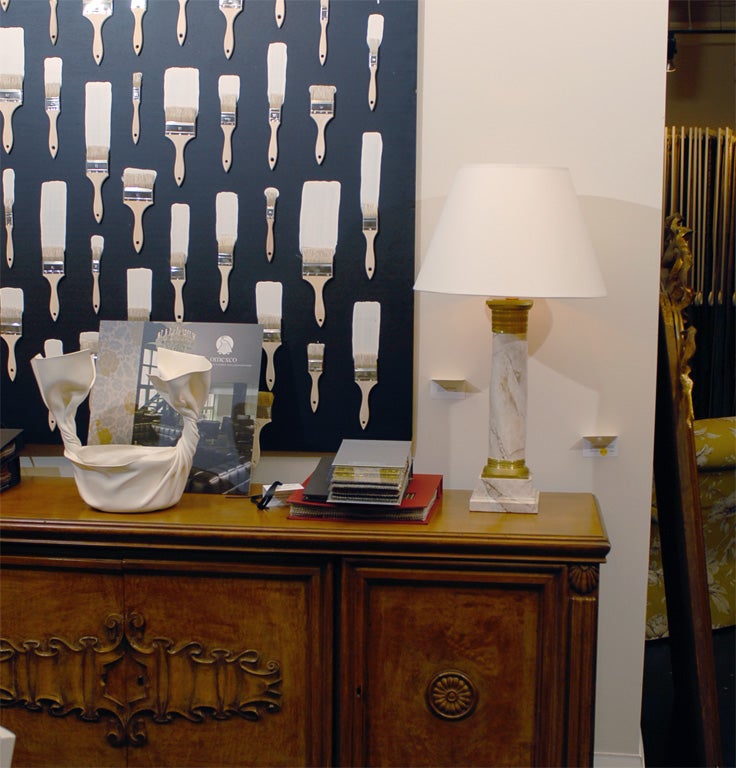 Bronze and Cream Faux Marble Column Lamp