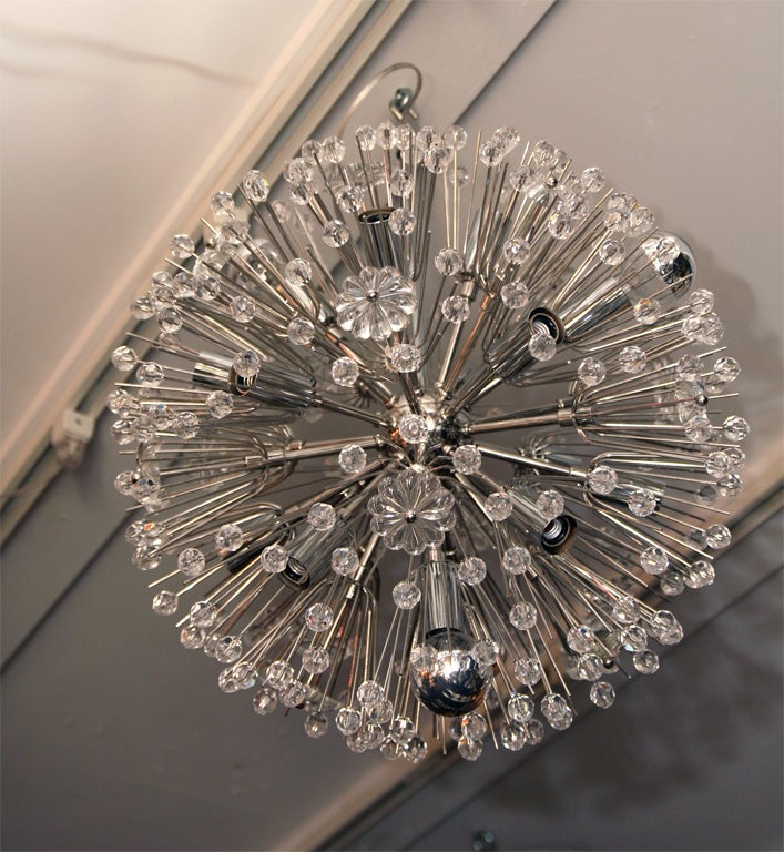 Mid-Century Modern Austrian Snowflake Crystal Chandelier in Nickel Finish For Sale