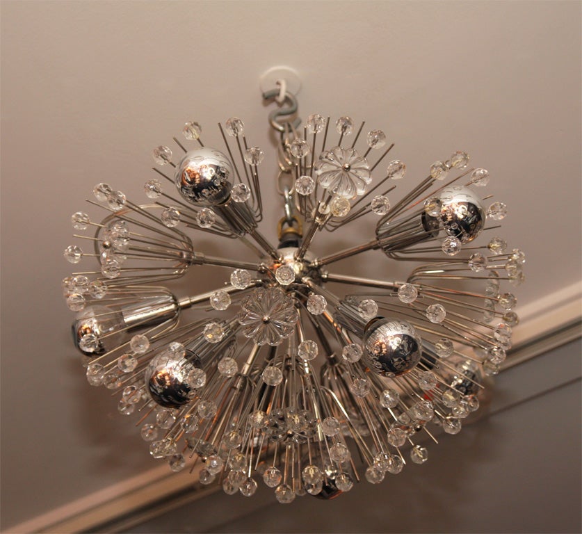 Custom petite Austrian snowflake crystal flush mount in nickel finish. Customization available for different sizes and finishes.