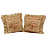 Pair of new Aubusson Pillows w/ Floral Basket Design