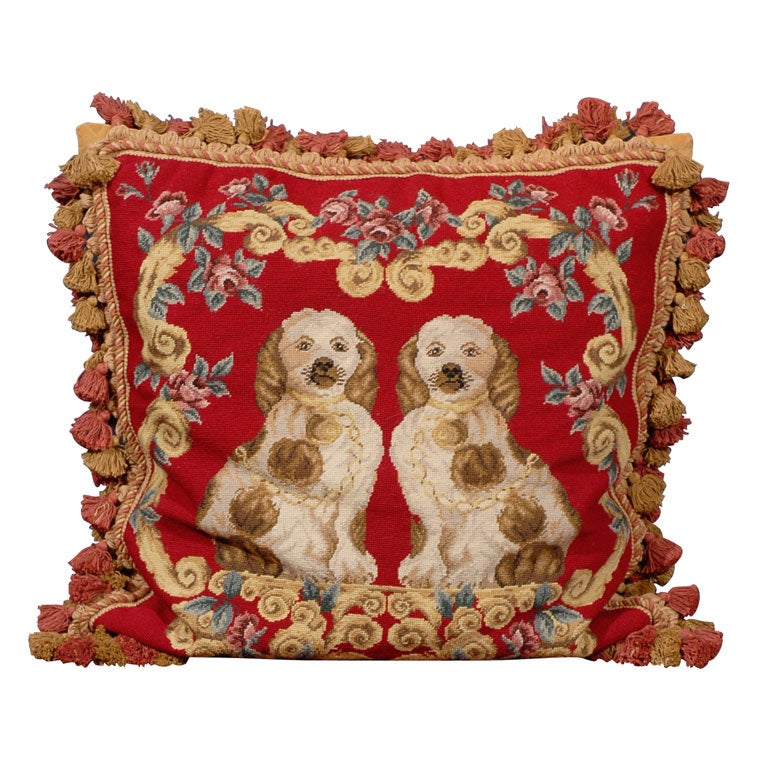 New Petite Point Pillow w/ Staffordshire Dog Design