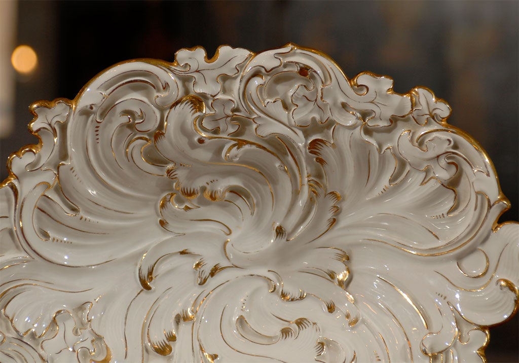 Antique Meissen White and Gold Leaf Design Serving Bowl at 1stDibs