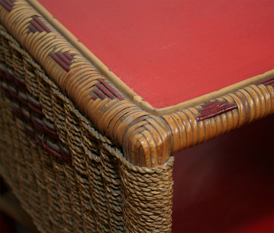 Art Deco Exciting three-piece art deco set in wicker and hemp, designed by Mario Rappini For Sale