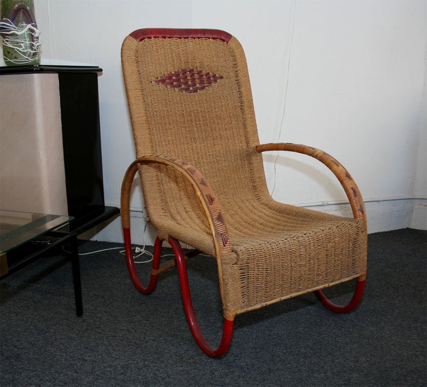 Italian Exciting three-piece art deco set in wicker and hemp, designed by Mario Rappini For Sale