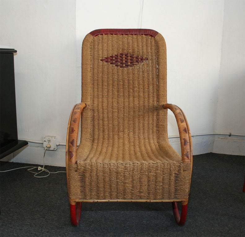 Mid-20th Century Exciting three-piece art deco set in wicker and hemp, designed by Mario Rappini For Sale