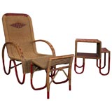 Exciting three-piece art deco set in wicker and hemp, designed by Mario Rappini