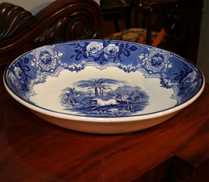 English 19th Century Blue and White Staffordshire Bowl For Sale