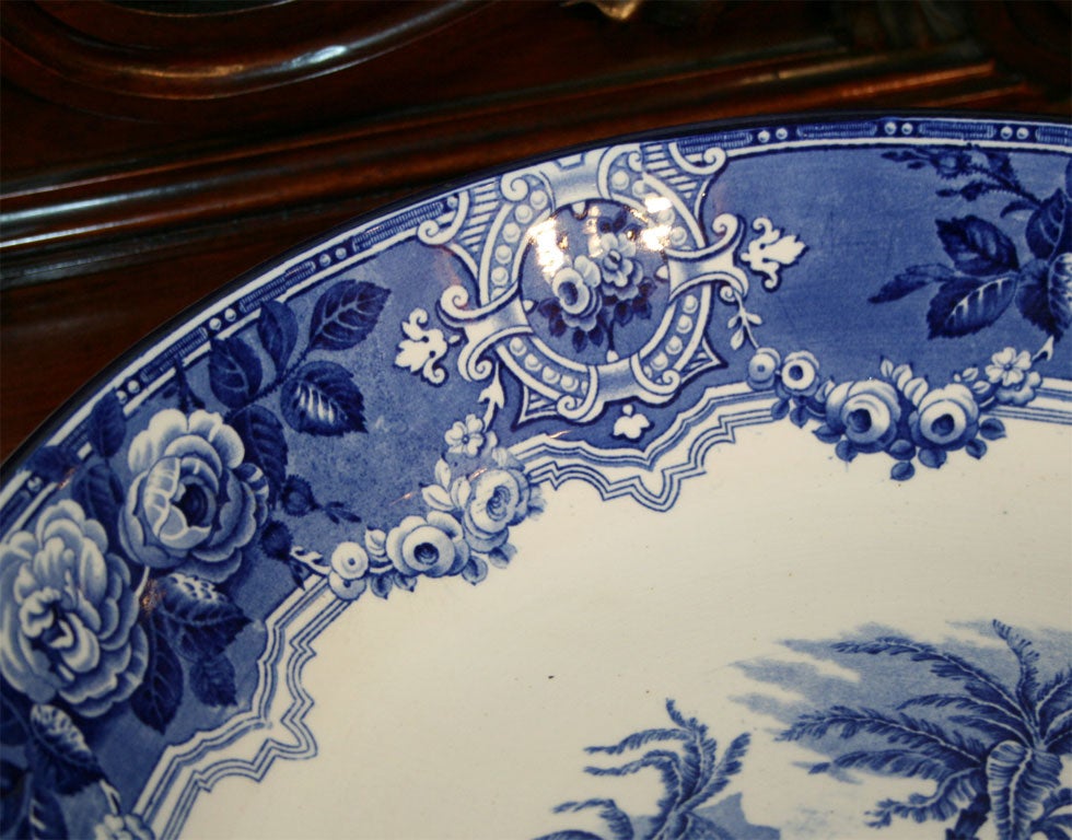 Porcelain 19th Century Blue and White Staffordshire Bowl For Sale