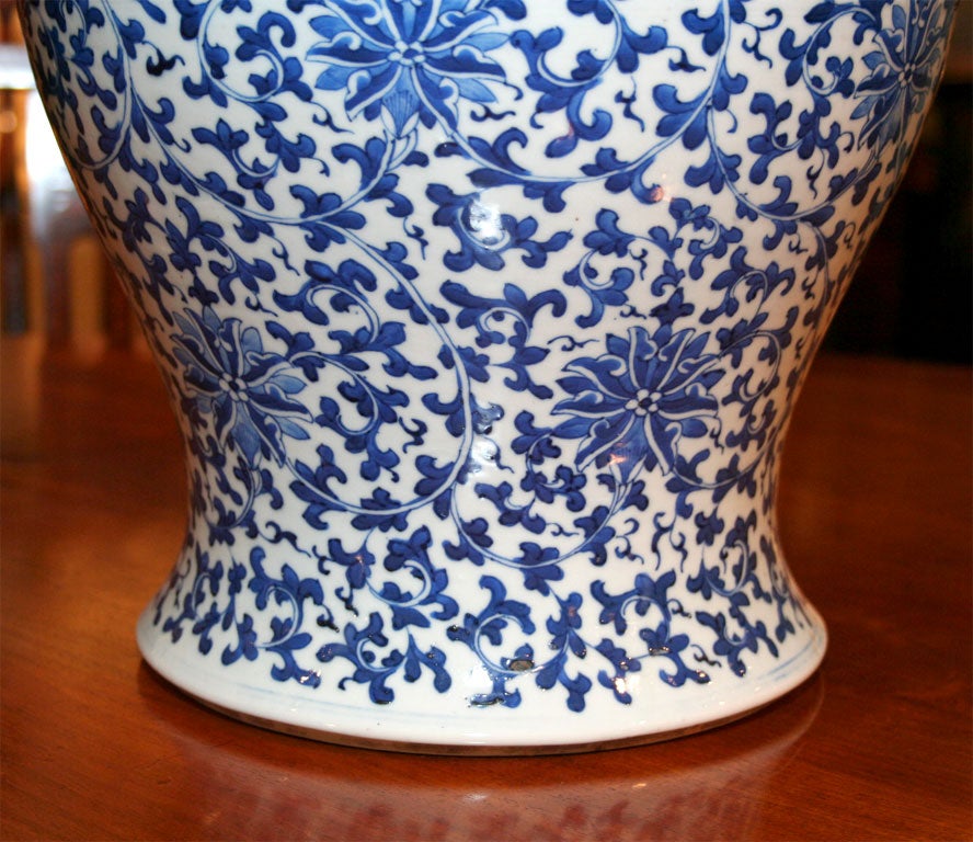 Chinese 19th Century blue and white temple jar