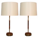 Pair of Italian Modernist Enamel and Brass Table Lamps 3