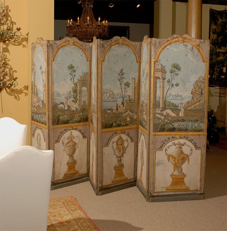 18th century French Six Panel Painted Screen