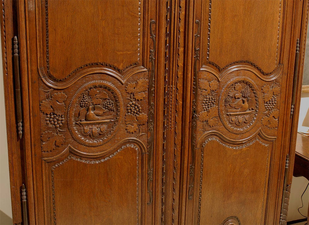 Hand-Carved Louis XV Normandy Oak Armoire ca. 1760 For Sale