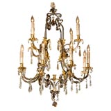 Gilt-tole and Iron Chandelier with 12 Lights, France ca. 1880
