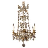 French 6-Light Chandelier in Bronze & Crystal, c. 1920