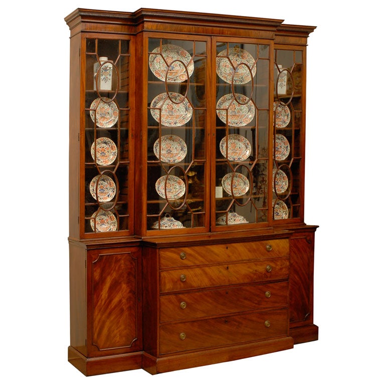 George III period Breakfront Secretaire Bookcase, c. 1800