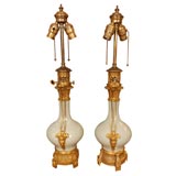 Antique Pair of Louis XVI Style Gilt-Bronze Mounted Celadon Lamps