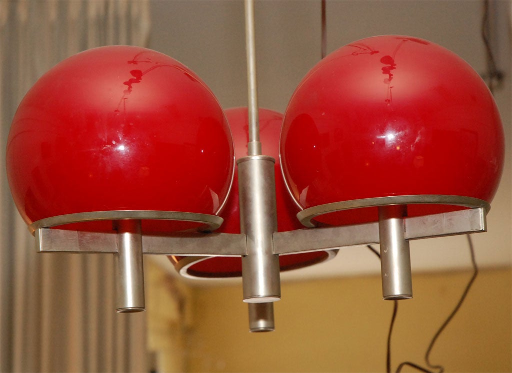 Sciolari chandelier chrome and red glass globes