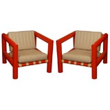 Orange PVC  plastic pair of armchairs